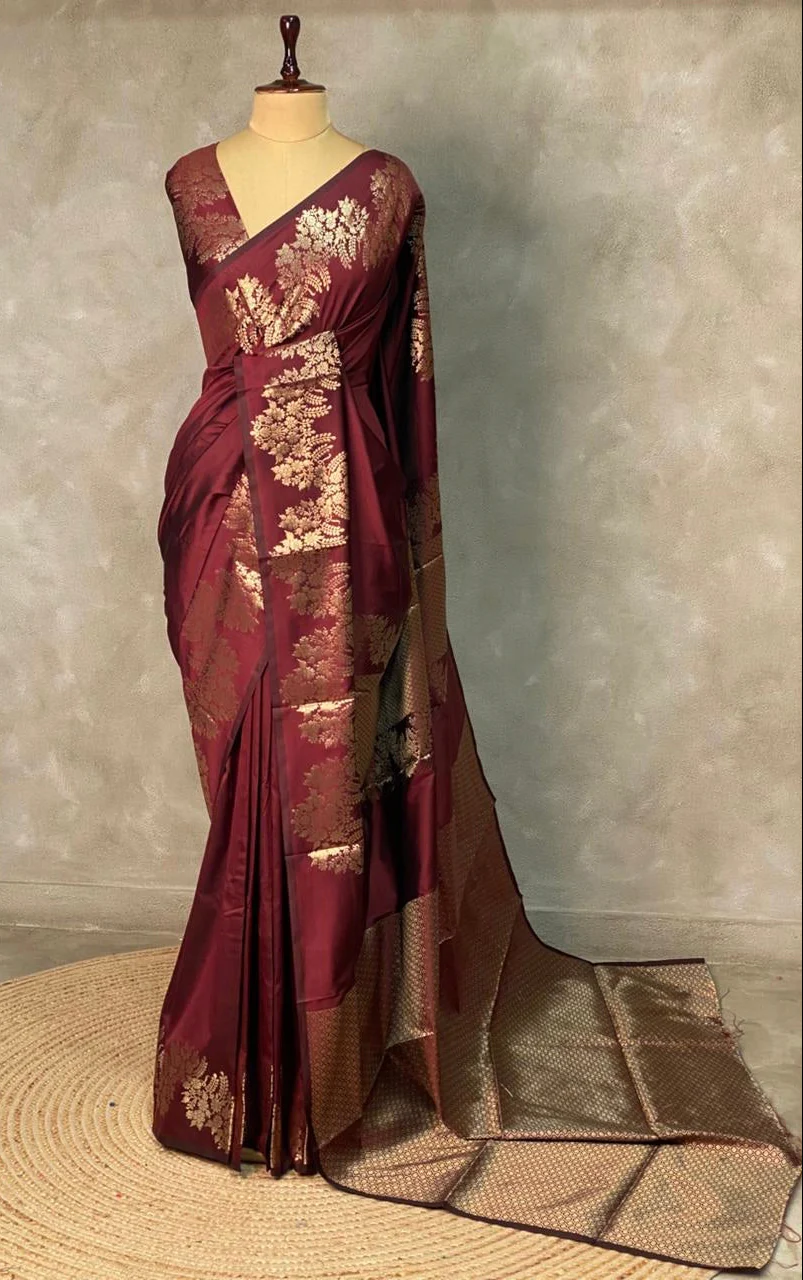 Maroon Semi Banarasi Silk Saree
